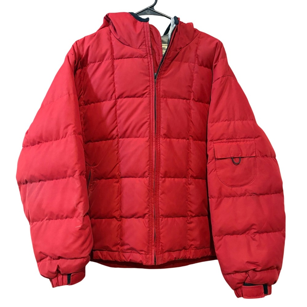 Eddie Bauer VTG Red Puffer Goose Down Jacket Hooded Outdoor Outfitters Size XXL